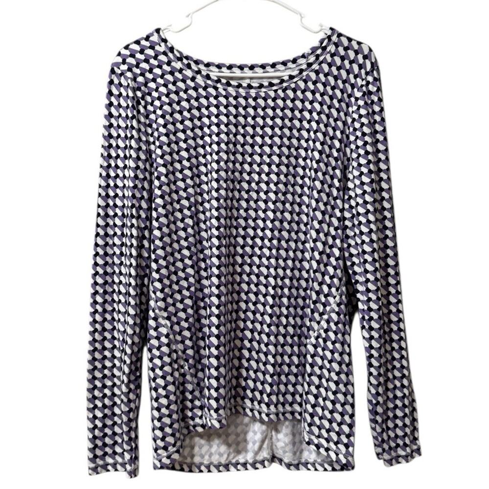 Talbots Women Sz Large Long Sleeve Purple White Shirt Casual Cotton Blend Strech